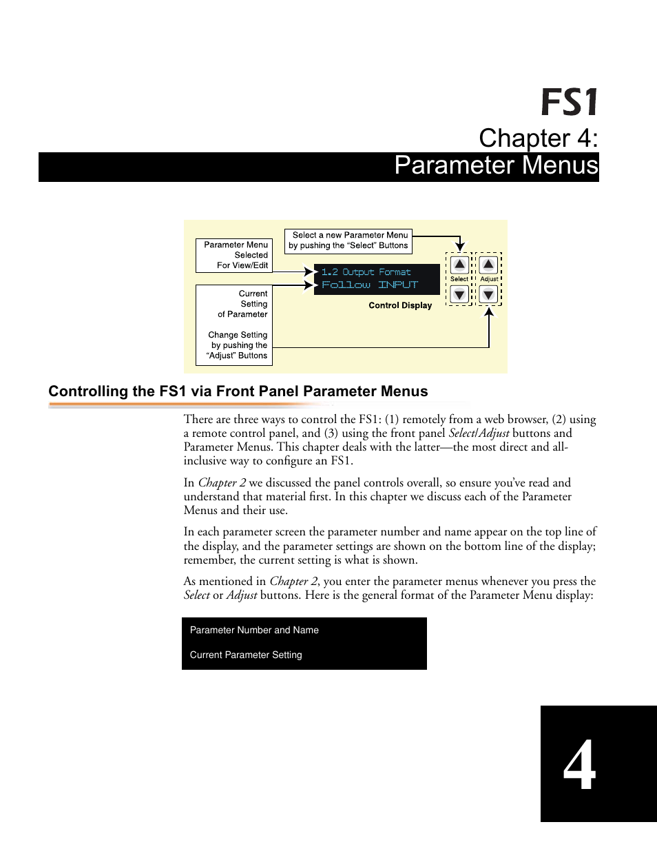 Chapter 4: parameter menus | AJA FS1 Version 2.2.0.47 User Manual | Page 43 / 138