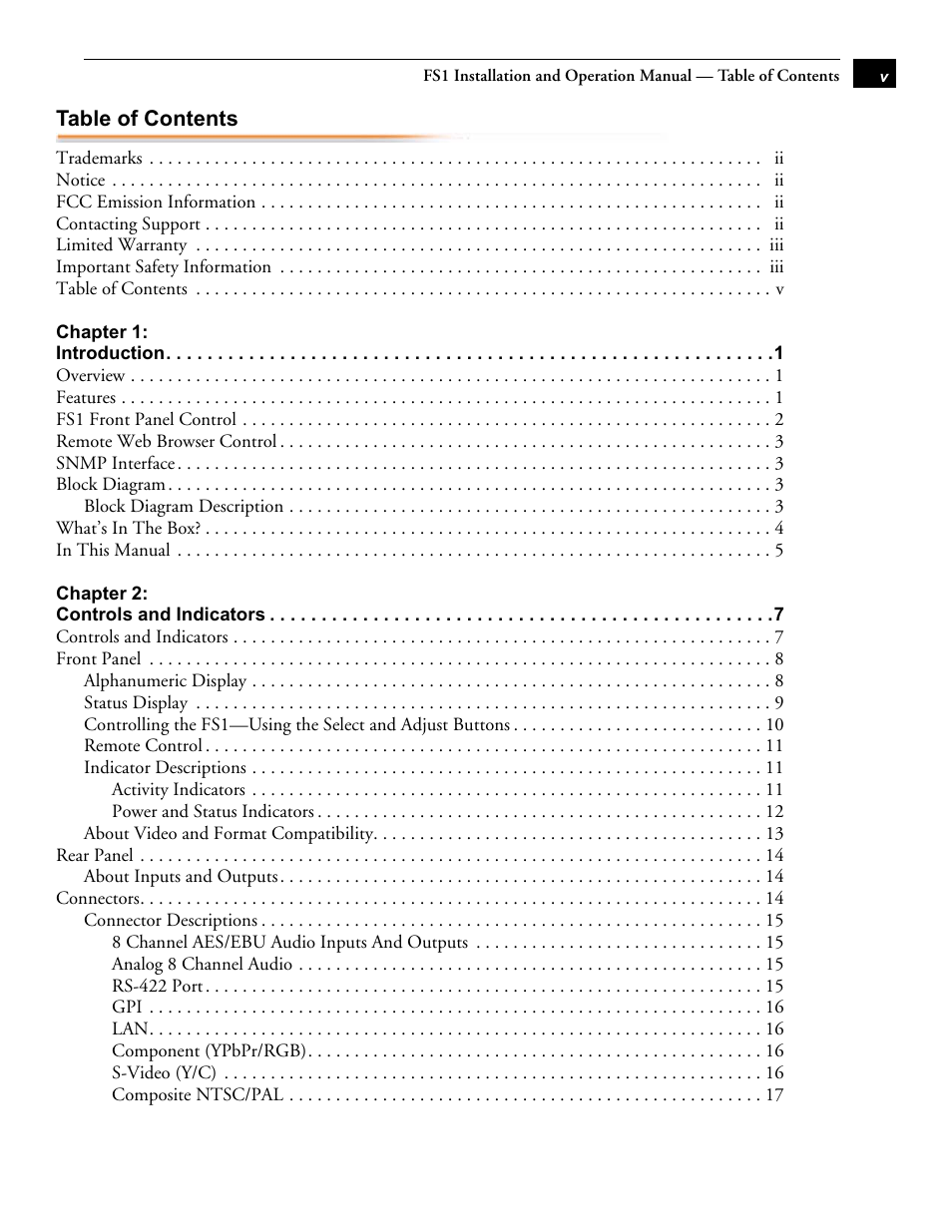 AJA FS1 Version 2.2.0.47 User Manual | Page 5 / 138
