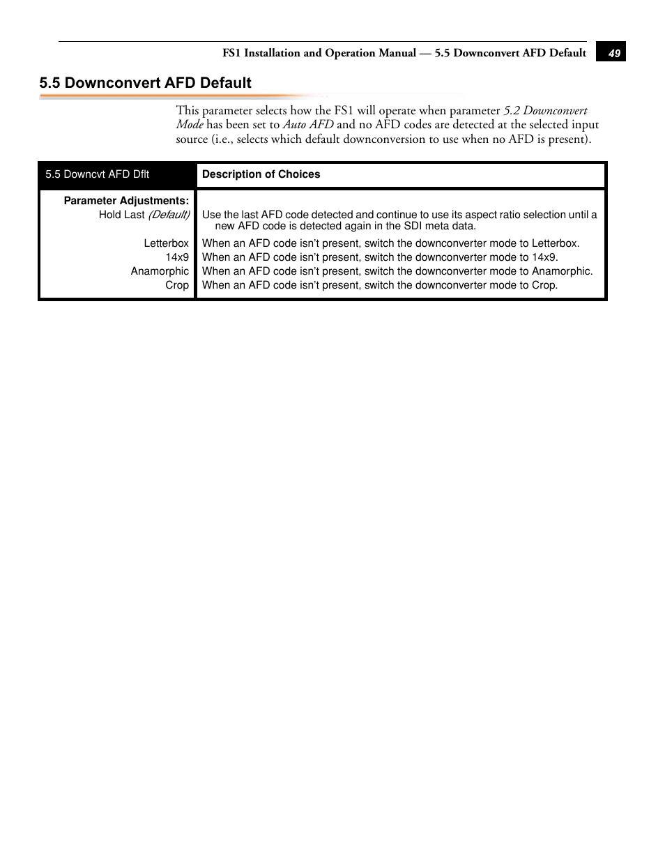 5 downconvert afd default | AJA FS1 Version 2.2.0.47 User Manual | Page 59 / 138
