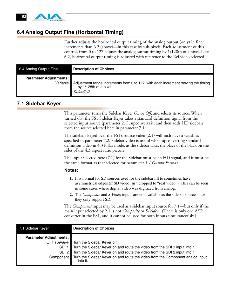 4 analog output fine (horizontal timing), 1 sidebar keyer | AJA FS1 Version 2.2.0.47 User Manual | Page 62 / 138