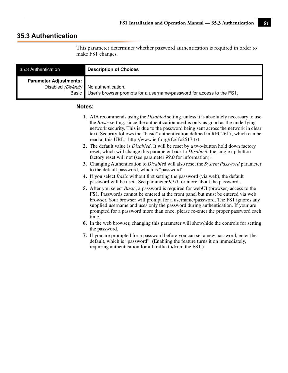 3 authentication | AJA FS1 Version 2.2.0.47 User Manual | Page 71 / 138