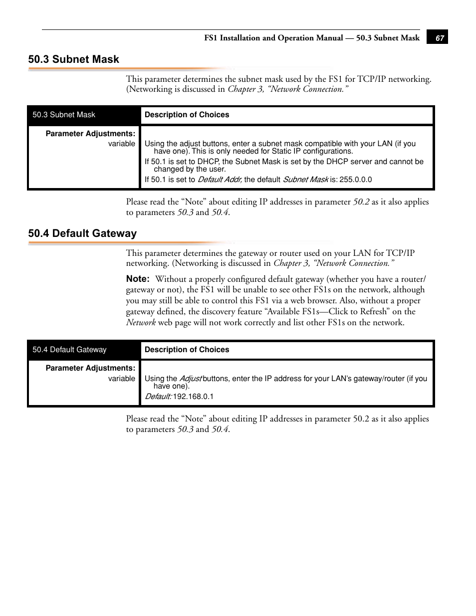 3 subnet mask, 4 default gateway, 3 subnet mask 50.4 default gateway | AJA FS1 Version 2.2.0.47 User Manual | Page 77 / 138