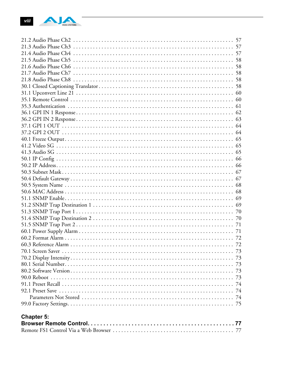 AJA FS1 Version 2.2.0.47 User Manual | Page 8 / 138