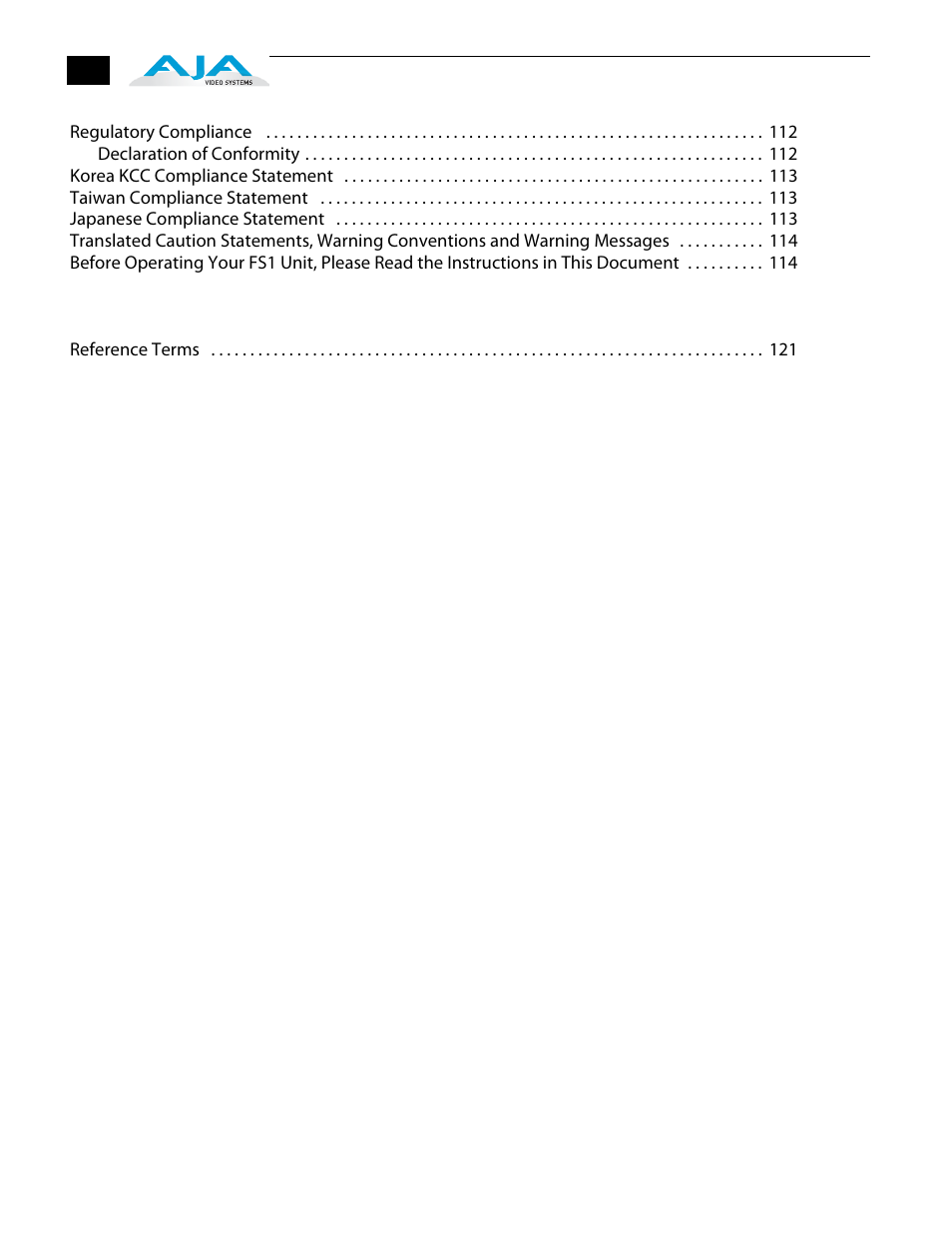 AJA FS1 Version 2.2.2.1 User Manual | Page 10 / 140