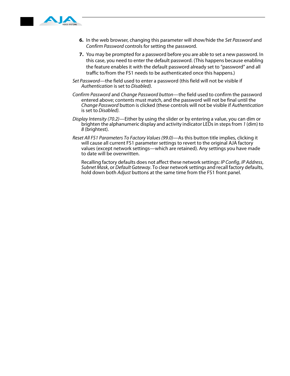 AJA FS1 Version 2.2.2.1 User Manual | Page 108 / 140