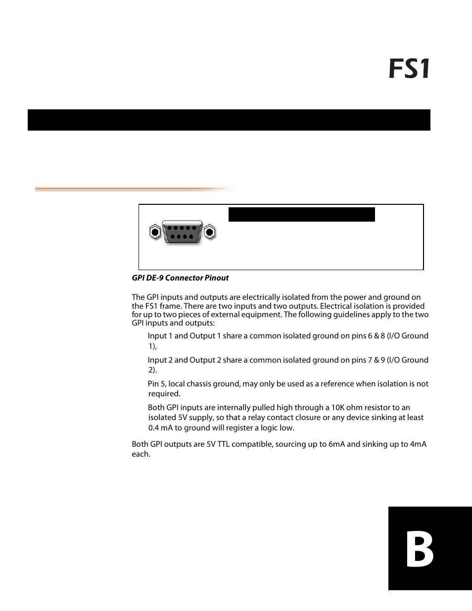 Appendix b: gpi connector pinout, Gpi connections, Appendix b: gpi connector pinout gpi connections | AJA FS1 Version 2.2.2.1 User Manual | Page 117 / 140