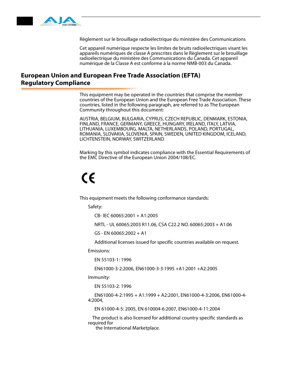 Declaration of conformity, Regulatory compliance | AJA FS1 Version 2.2.2.1 User Manual | Page 122 / 140