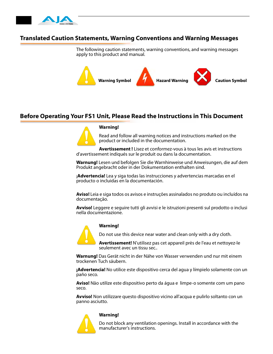 AJA FS1 Version 2.2.2.1 User Manual | Page 124 / 140