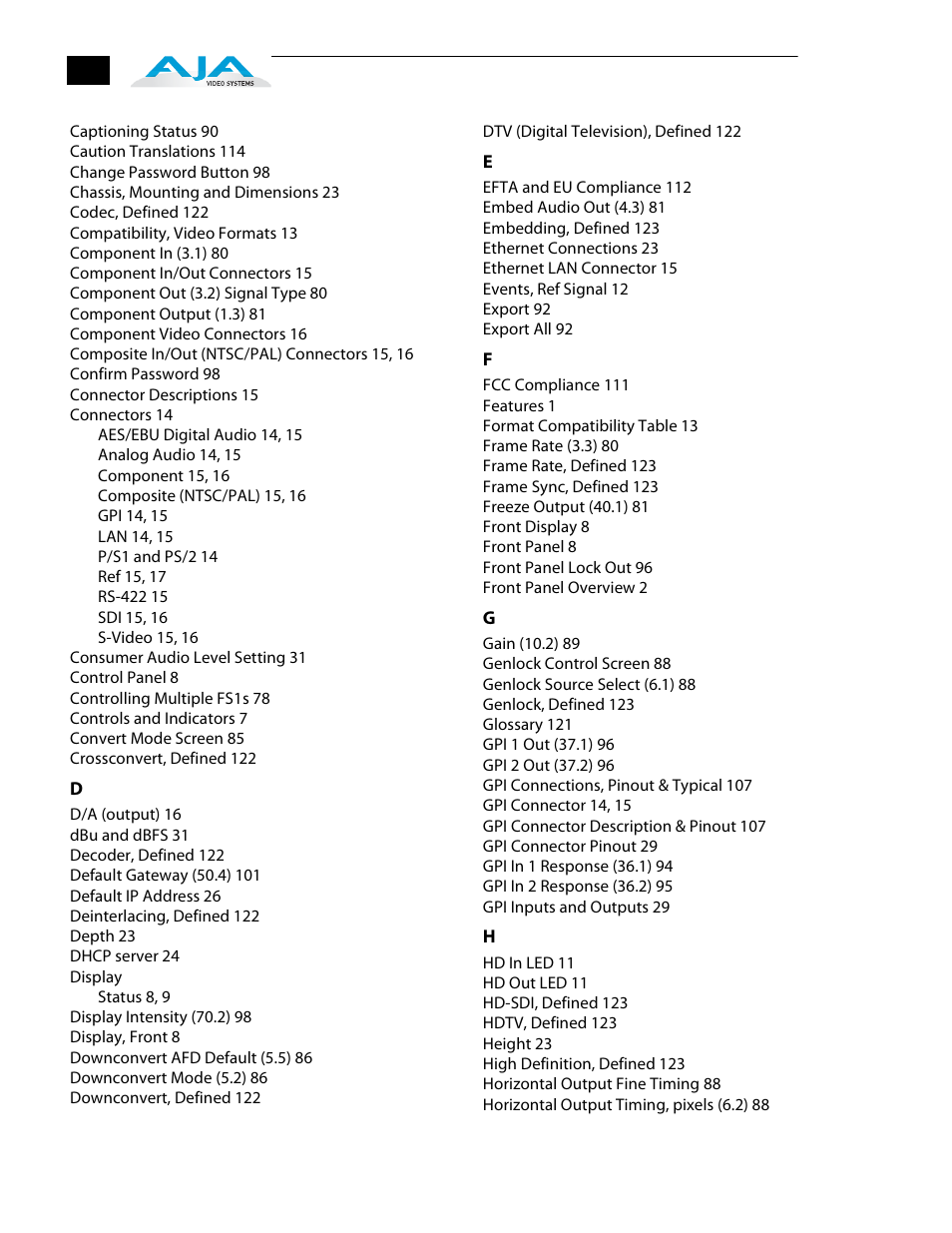AJA FS1 Version 2.2.2.1 User Manual | Page 136 / 140