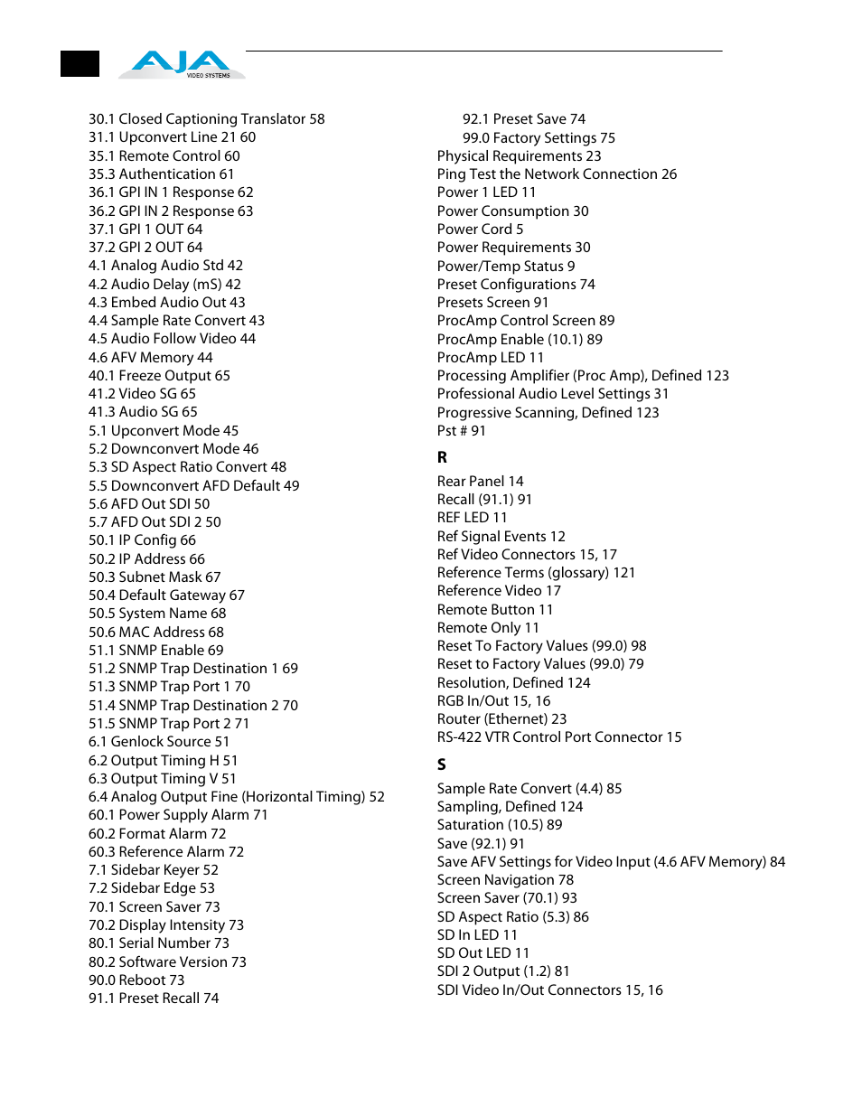AJA FS1 Version 2.2.2.1 User Manual | Page 138 / 140