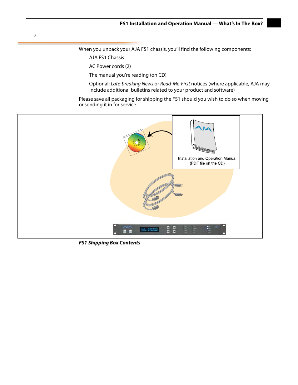 What’s in the box | AJA FS1 Version 2.2.2.1 User Manual | Page 15 / 140