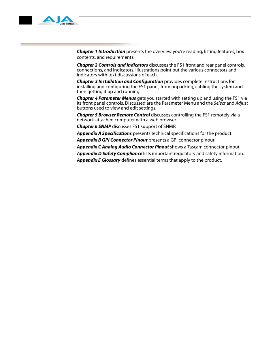 In this manual | AJA FS1 Version 2.2.2.1 User Manual | Page 16 / 140
