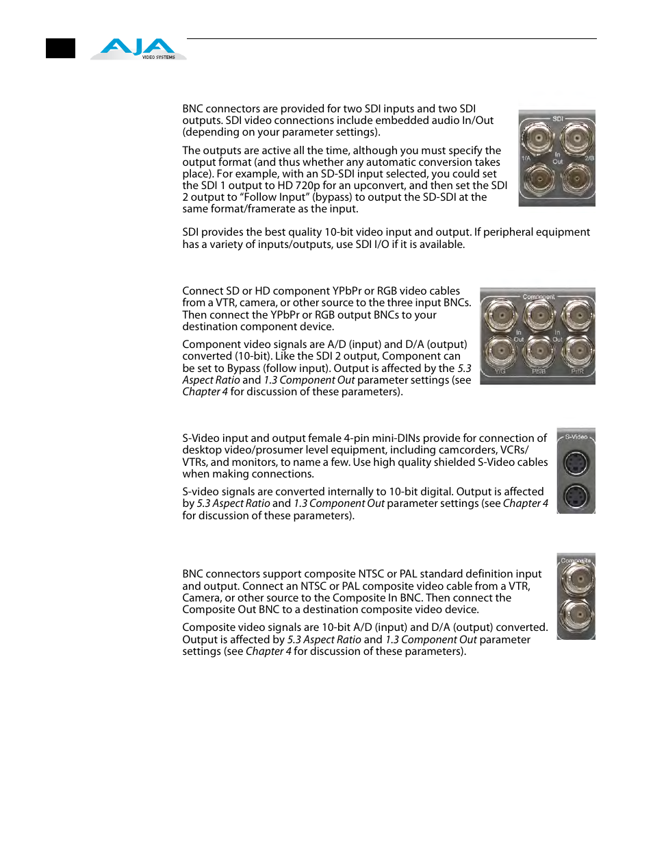Component (ypbpr/rgb), S-video (y/c), Composite ntsc/pal | AJA FS1 Version 2.2.2.1 User Manual | Page 26 / 140