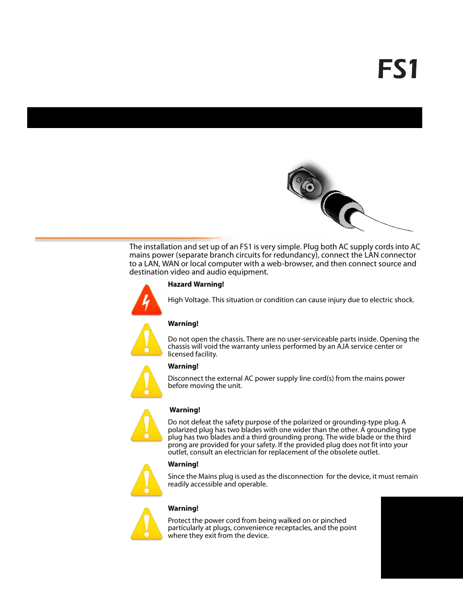 Chapter 3: installation & configuration, Installation overview | AJA FS1 Version 2.2.2.1 User Manual | Page 29 / 140