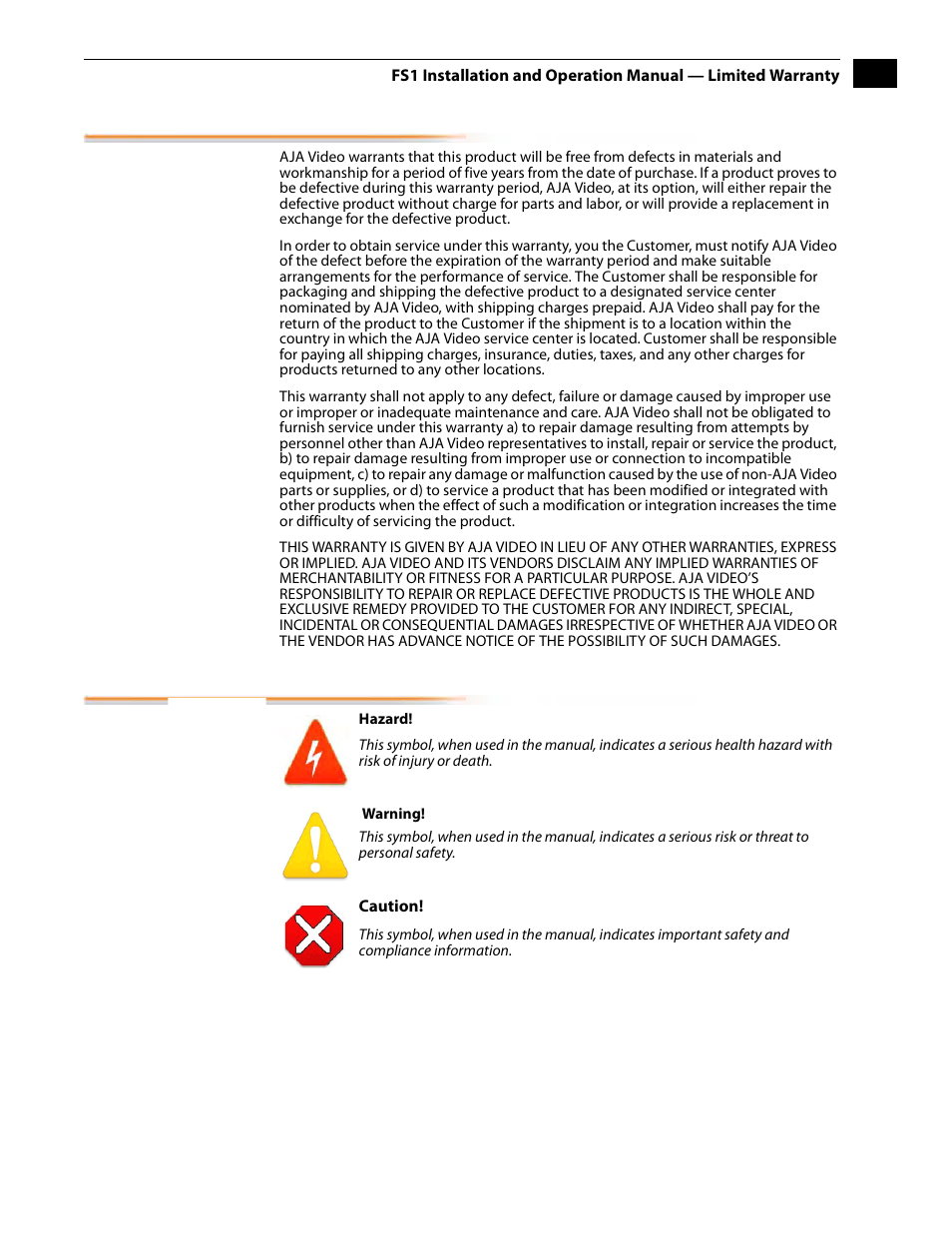 Limited warranty, Important safety information | AJA FS1 Version 2.2.2.1 User Manual | Page 3 / 140