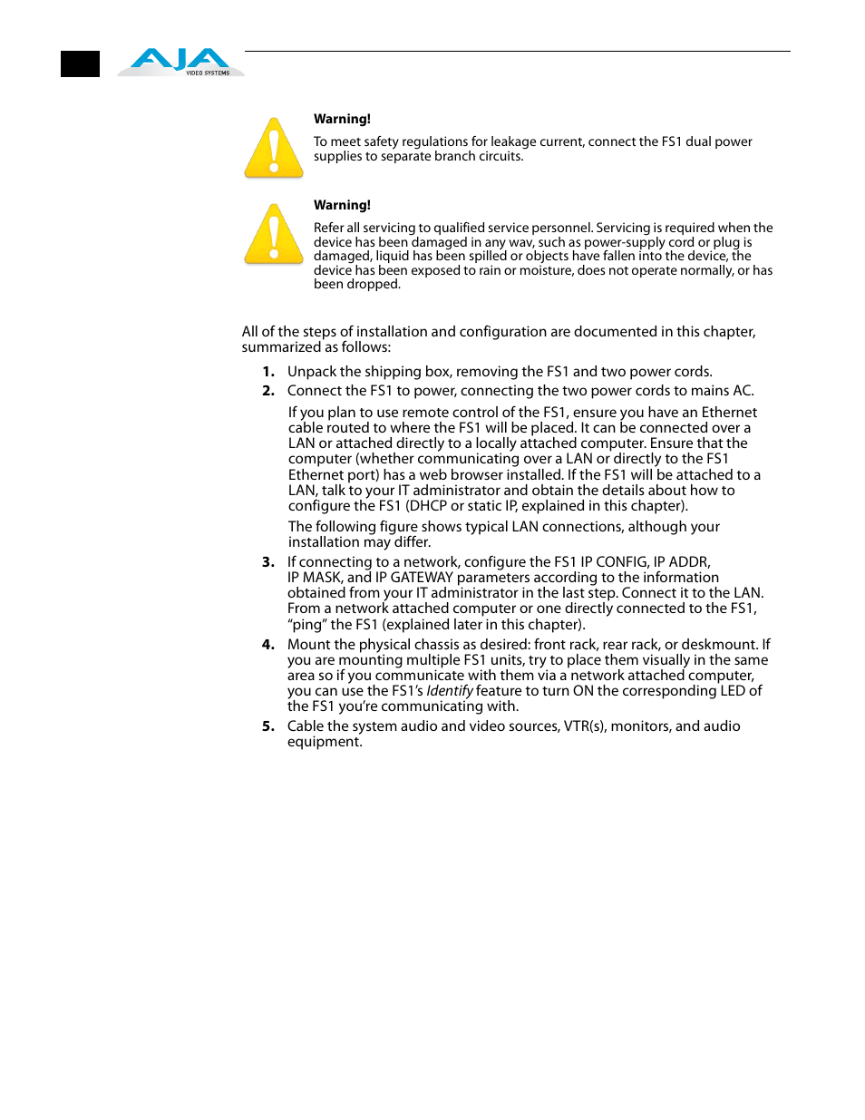 AJA FS1 Version 2.2.2.1 User Manual | Page 30 / 140