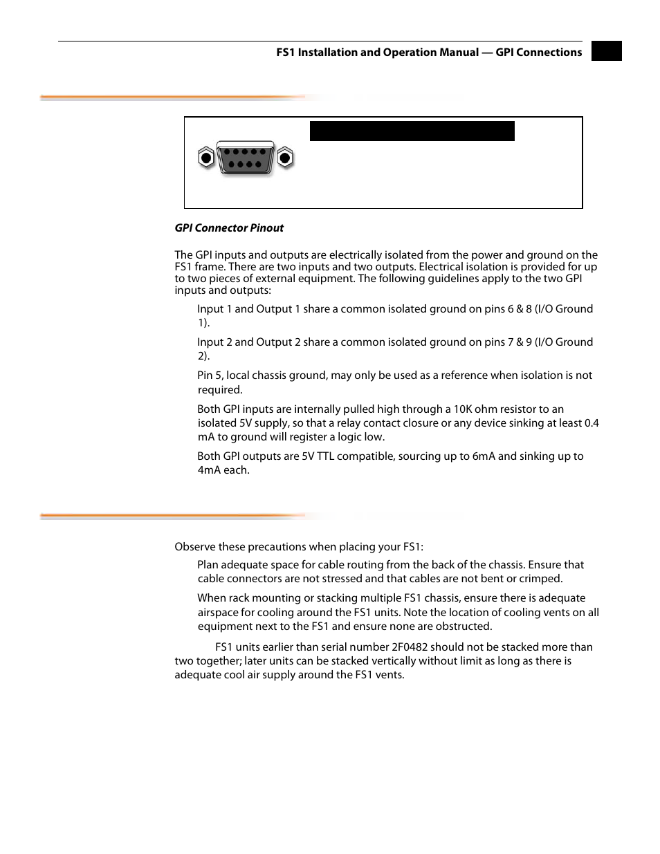 Gpi connections, Cabling the system, Where to place the fs1 | Gpi connections cabling the system | AJA FS1 Version 2.2.2.1 User Manual | Page 39 / 140