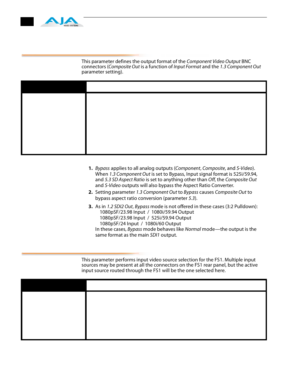 3 component out, 1 video input, 3 component out 2.1 video input | AJA FS1 Version 2.2.2.1 User Manual | Page 46 / 140