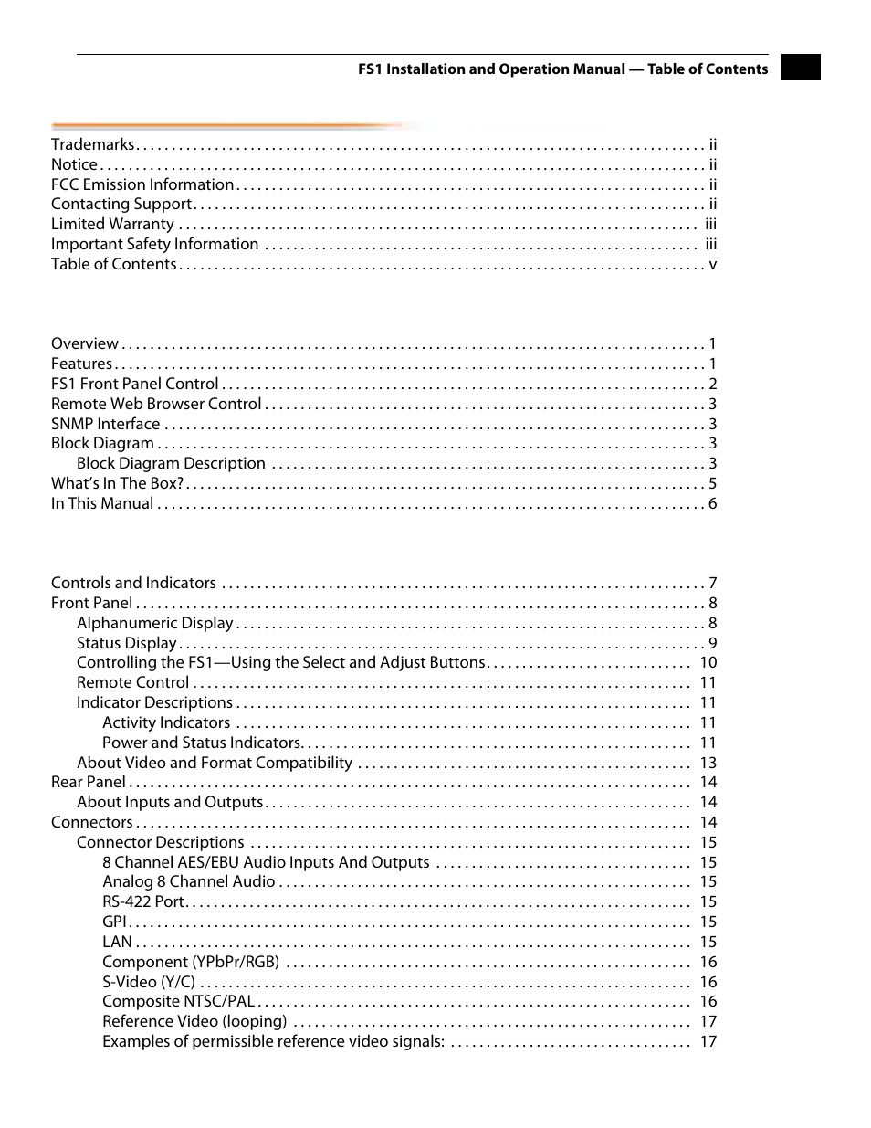 AJA FS1 Version 2.2.2.1 User Manual | Page 5 / 140