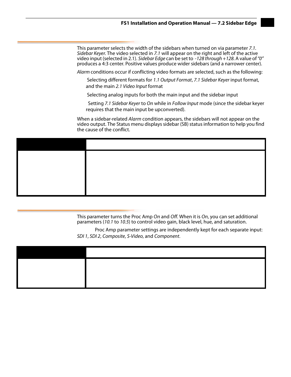 2 sidebar edge, 1 proc amp, 2 sidebar edge 10.1 proc amp | AJA FS1 Version 2.2.2.1 User Manual | Page 63 / 140