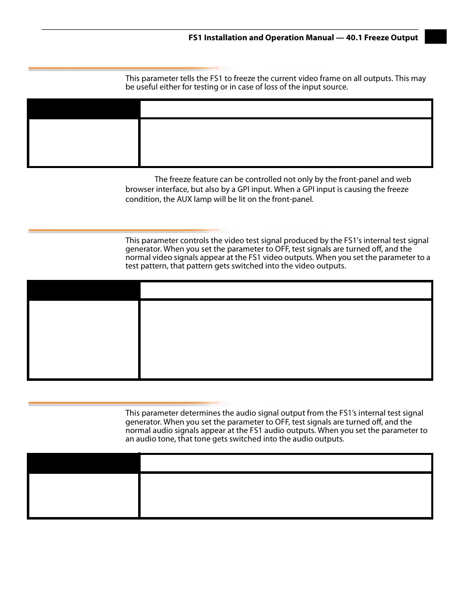 1 freeze output, 2 video sg, 3 audio sg | 1 freeze output 41.2 video sg 41.3 audio sg | AJA FS1 Version 2.2.2.1 User Manual | Page 75 / 140
