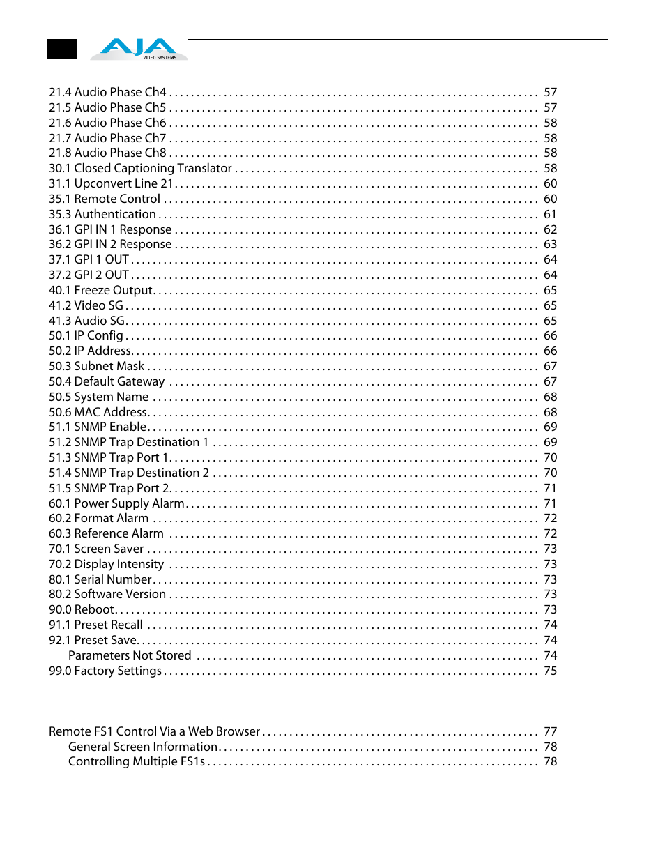 AJA FS1 Version 2.2.2.1 User Manual | Page 8 / 140