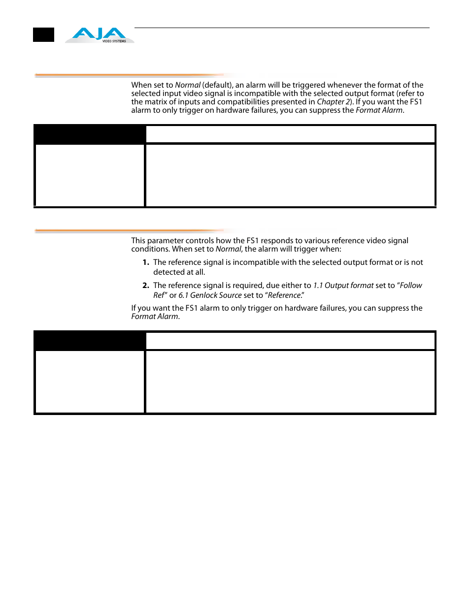 2 format alarm, 3 reference alarm, 2 format alarm 60.3 reference alarm | AJA FS1 Version 2.2.2.1 User Manual | Page 82 / 140