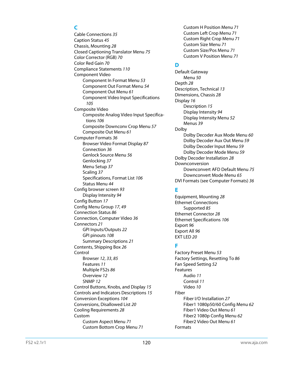 AJA FS2 Manual User Manual | Page 120 / 125