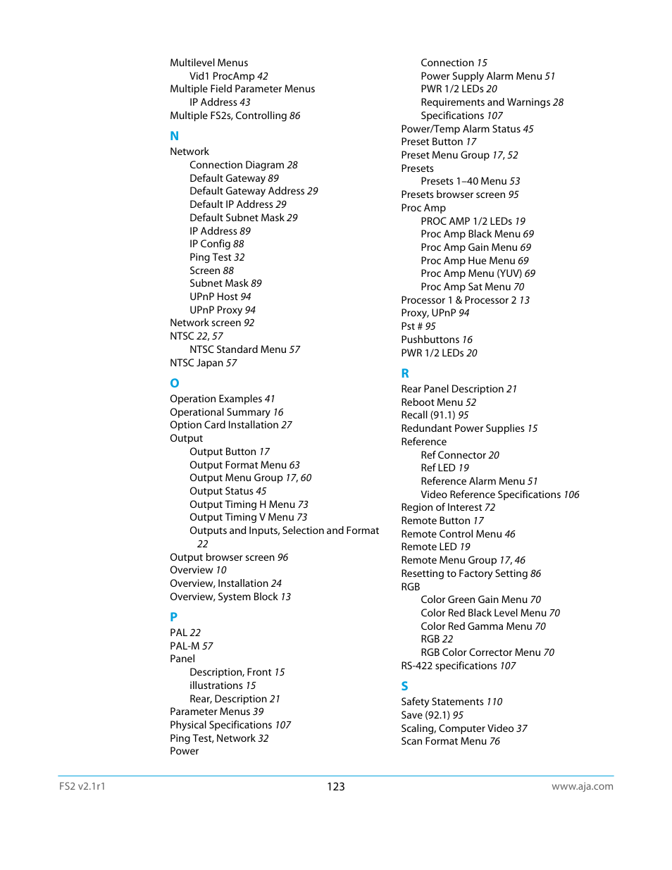AJA FS2 Manual User Manual | Page 123 / 125