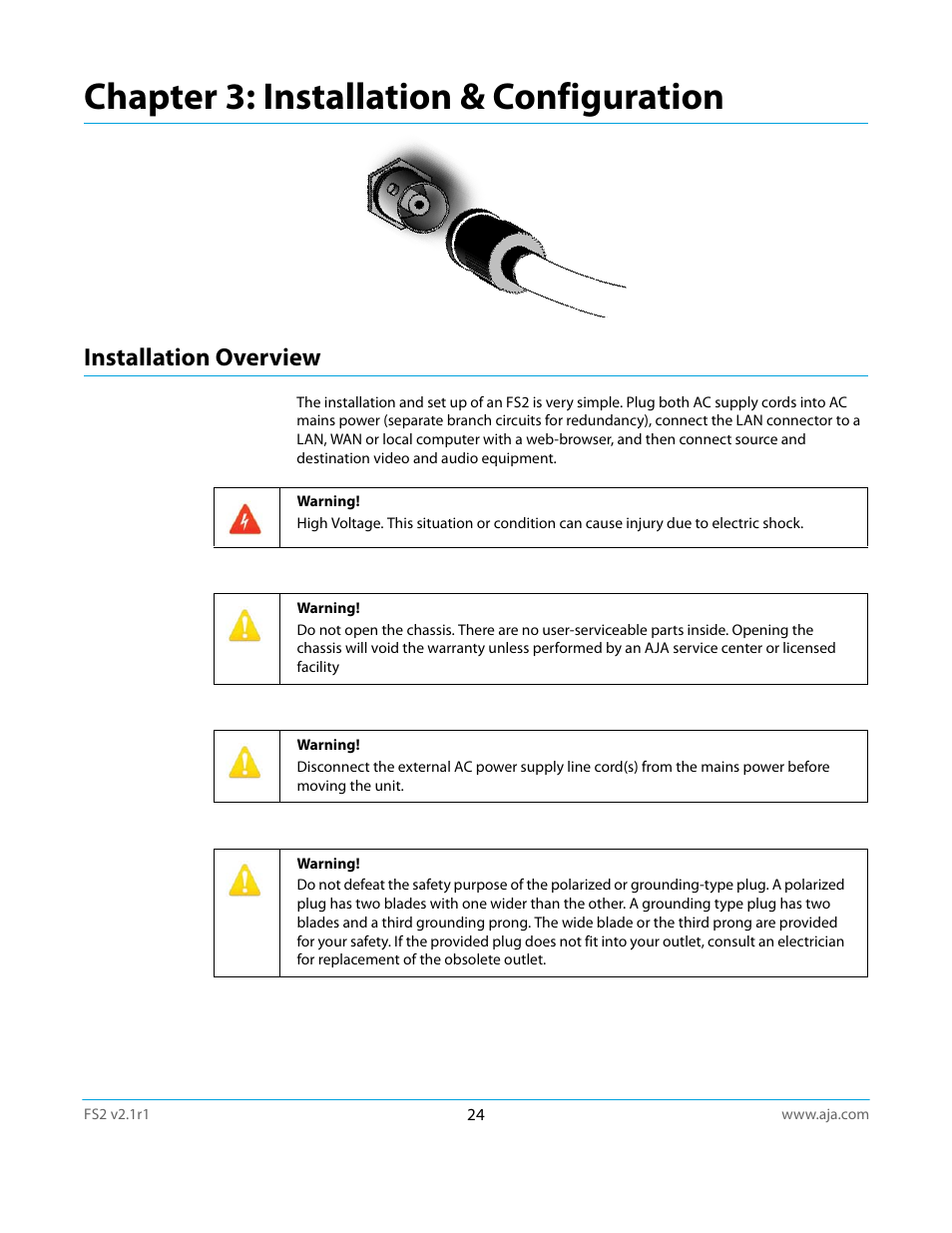 Chapter 3: installation & configuration, Installation overview | AJA FS2 Manual User Manual | Page 24 / 125
