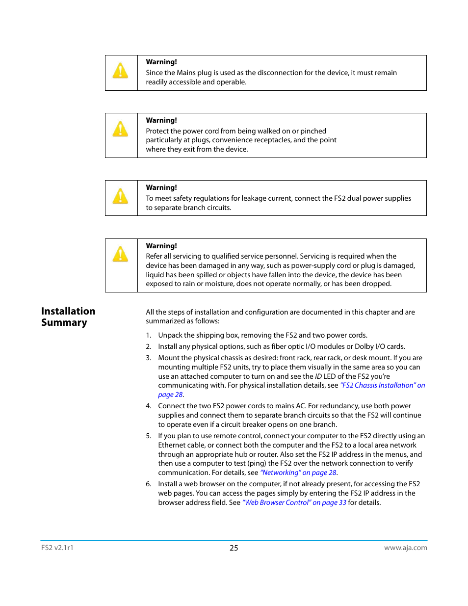 Installation summary | AJA FS2 Manual User Manual | Page 25 / 125