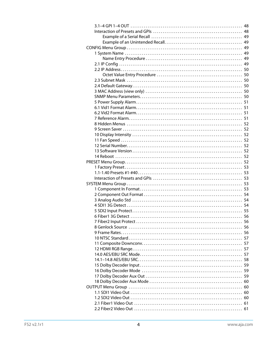 AJA FS2 Manual User Manual | Page 4 / 125