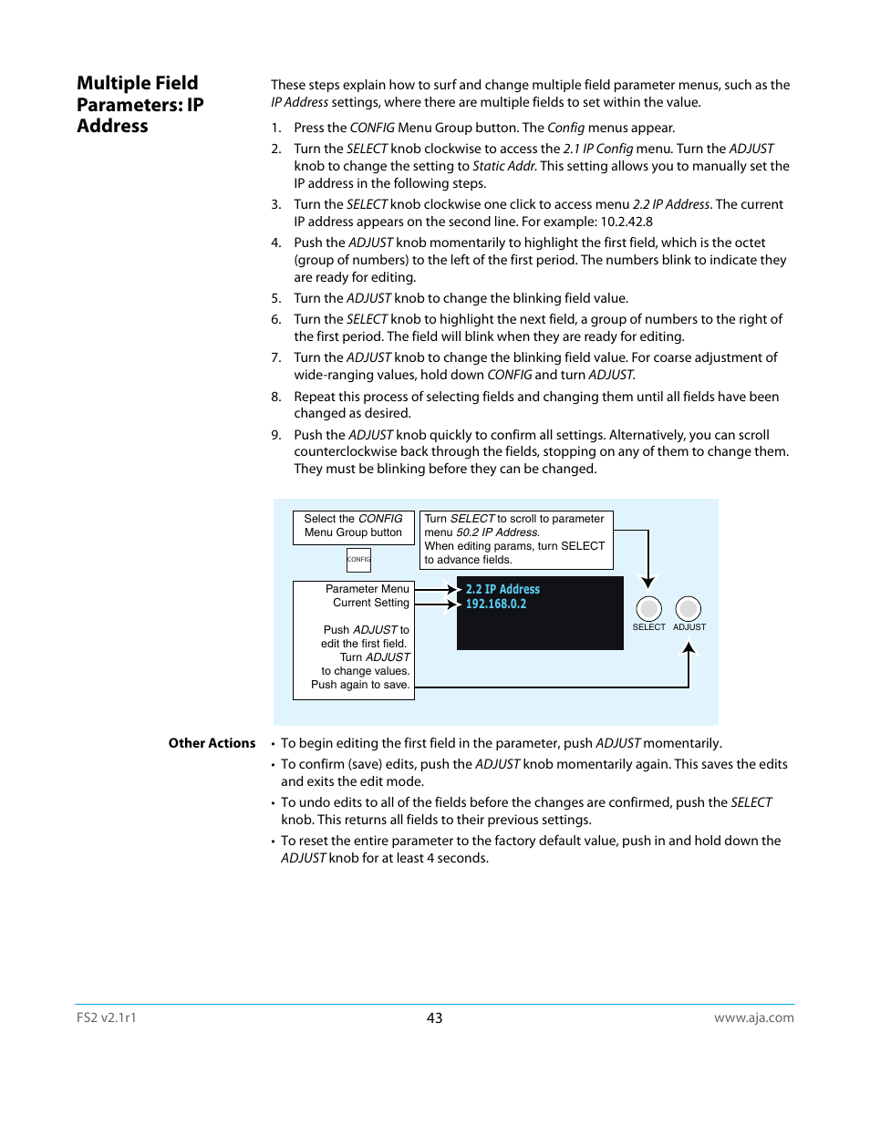 Multiple field parameters: ip address | AJA FS2 Manual User Manual | Page 43 / 125