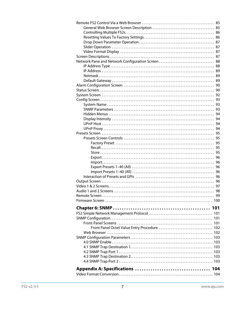 AJA FS2 Manual User Manual | Page 7 / 125