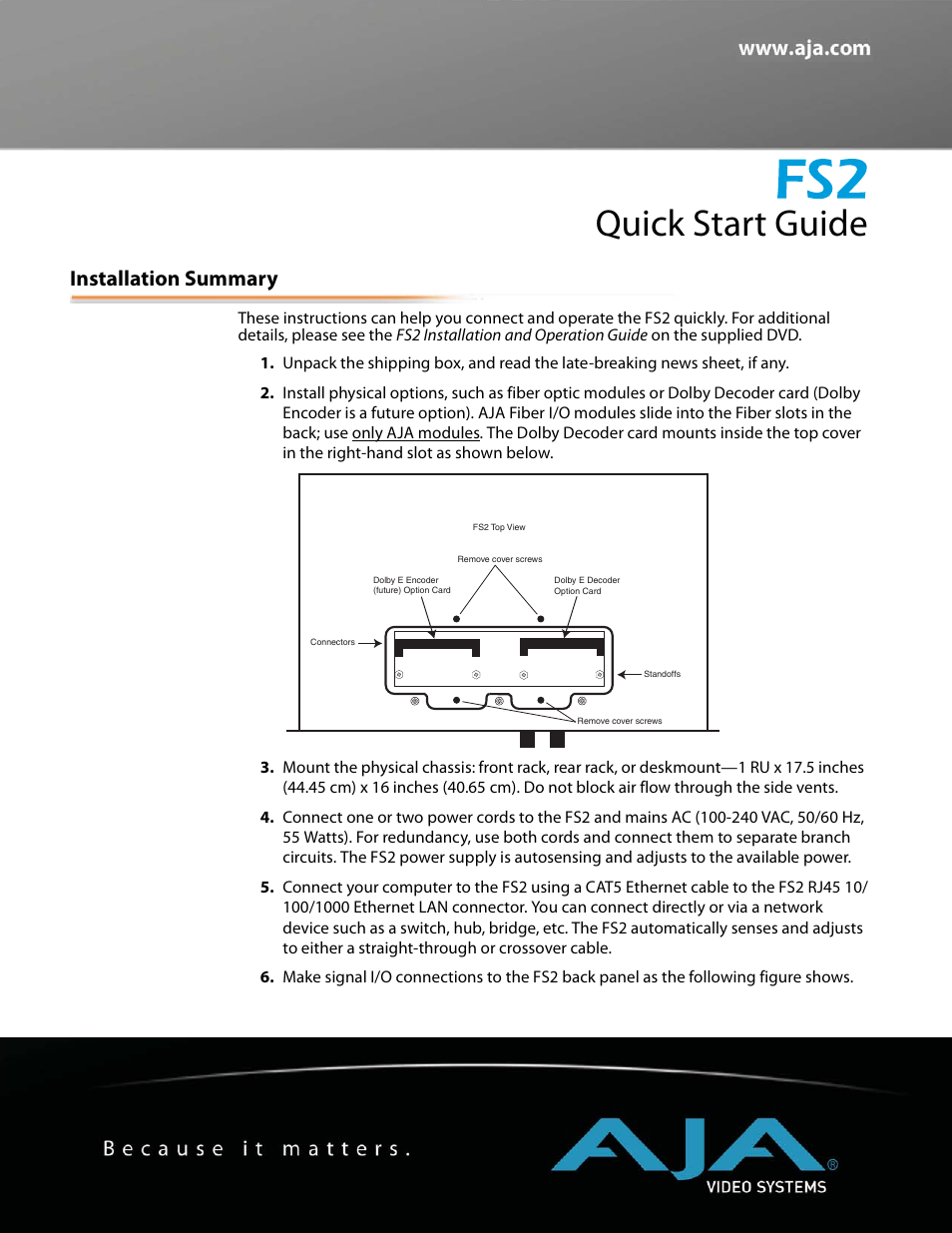 AJA FS2 Quick Start User Manual | 14 pages