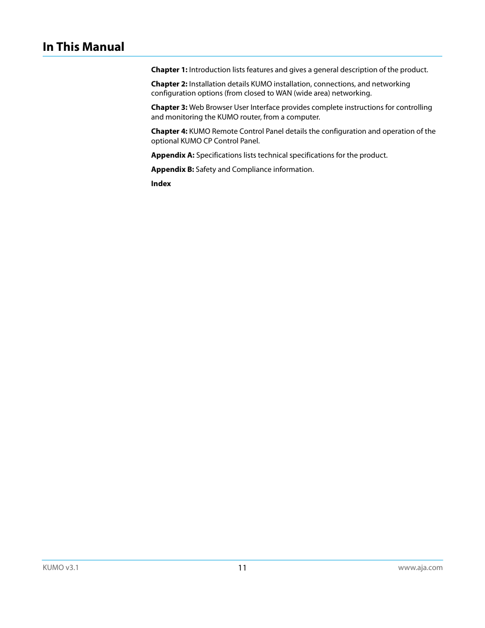 In this manual | AJA KUMO CP User Manual | Page 11 / 66