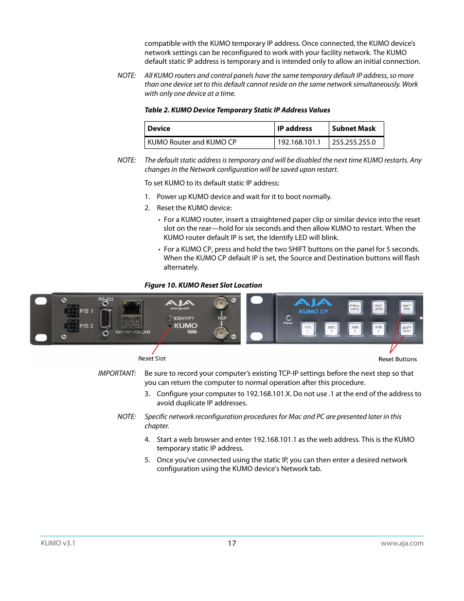 AJA KUMO CP User Manual | Page 17 / 66