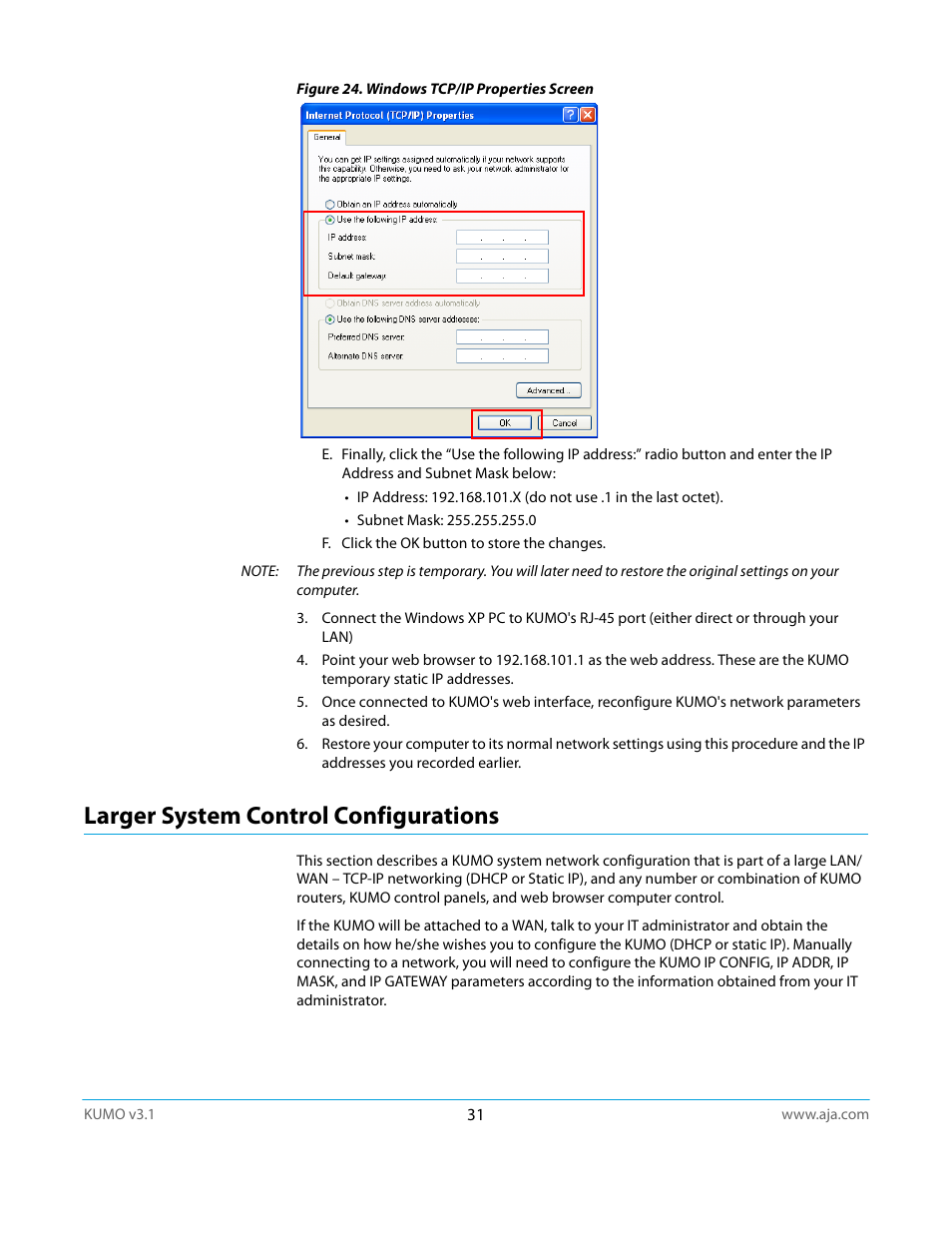 Larger system control configurations | AJA KUMO CP User Manual | Page 31 / 66