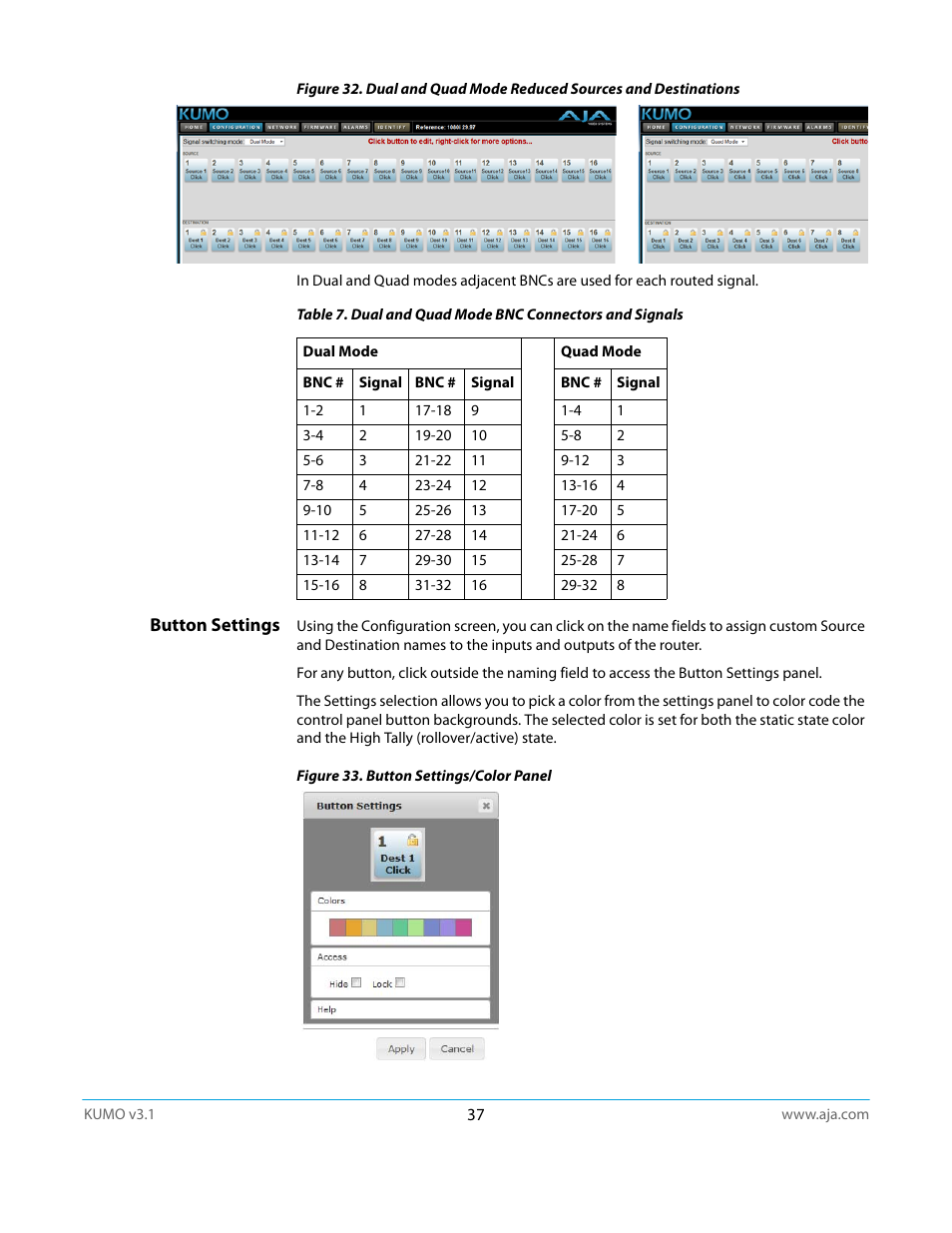 Button settings | AJA KUMO CP User Manual | Page 37 / 66