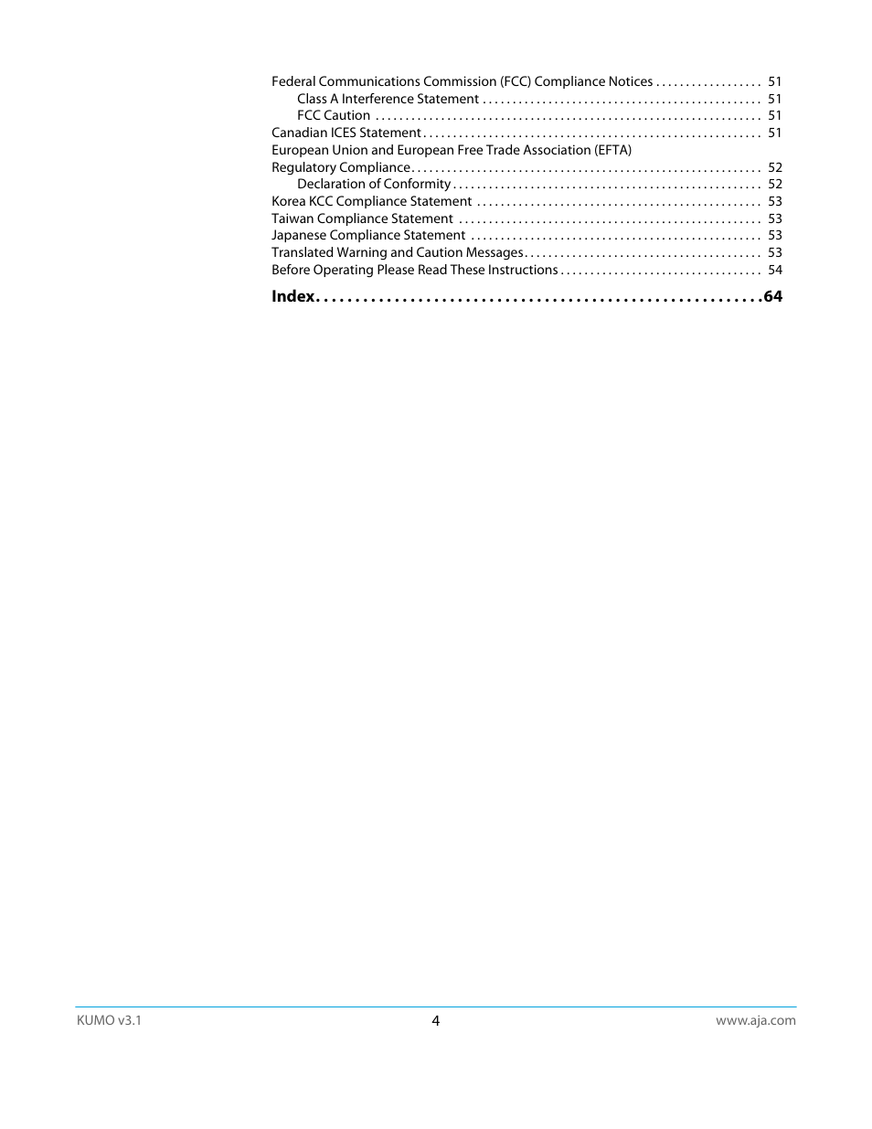 AJA KUMO CP User Manual | Page 4 / 66