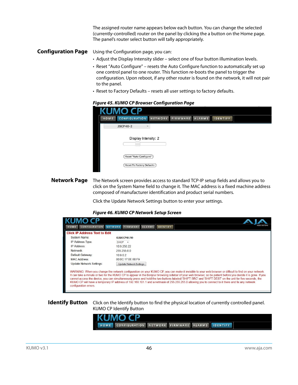 Identify button | AJA KUMO CP User Manual | Page 46 / 66