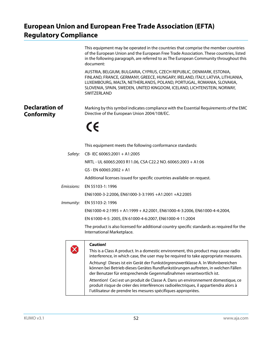 Declaration of conformity | AJA KUMO CP User Manual | Page 52 / 66