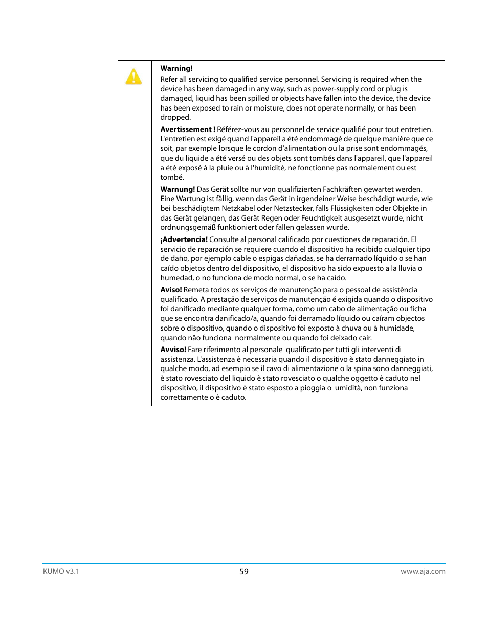 AJA KUMO CP User Manual | Page 59 / 66