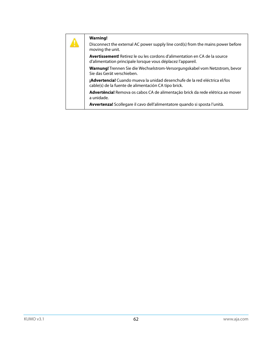 AJA KUMO CP User Manual | Page 62 / 66