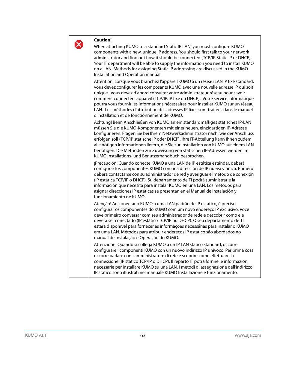 AJA KUMO CP User Manual | Page 63 / 66