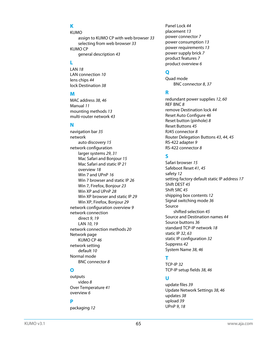 AJA KUMO CP User Manual | Page 65 / 66