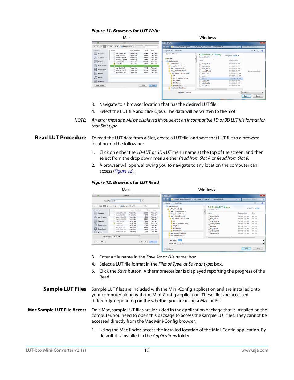 Read lut procedure, Sample lut files, Read lut procedure sample lut files | Figure 11 | AJA LUT-box User Manual | Page 13 / 34