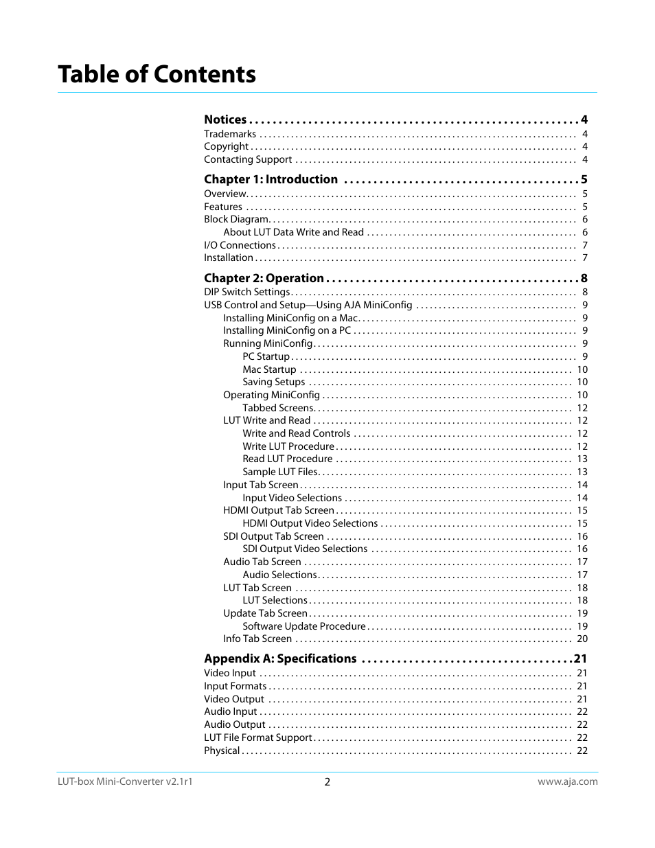 AJA LUT-box User Manual | Page 2 / 34