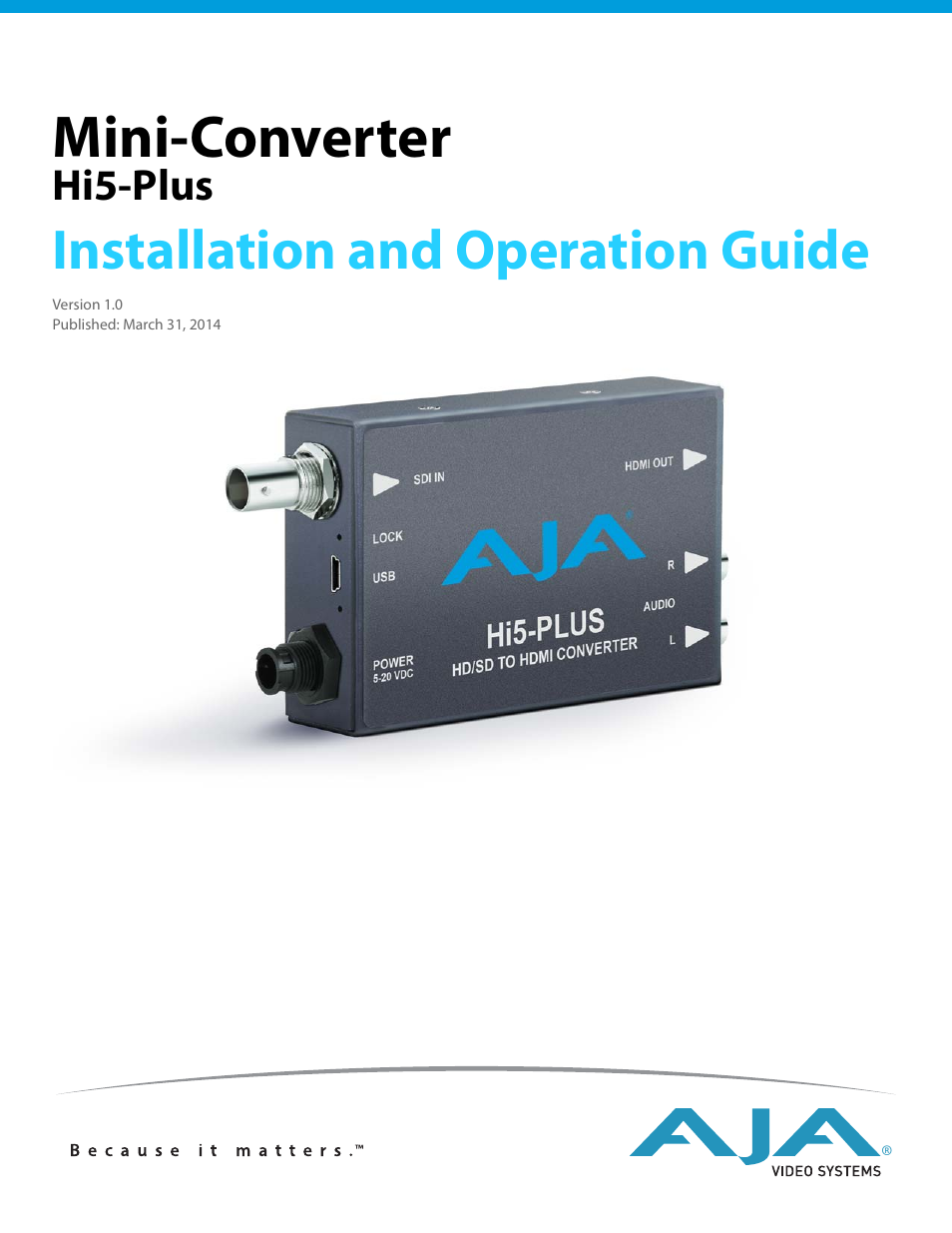 AJA Hi5-Plus Version 1.0 User Manual | 27 pages