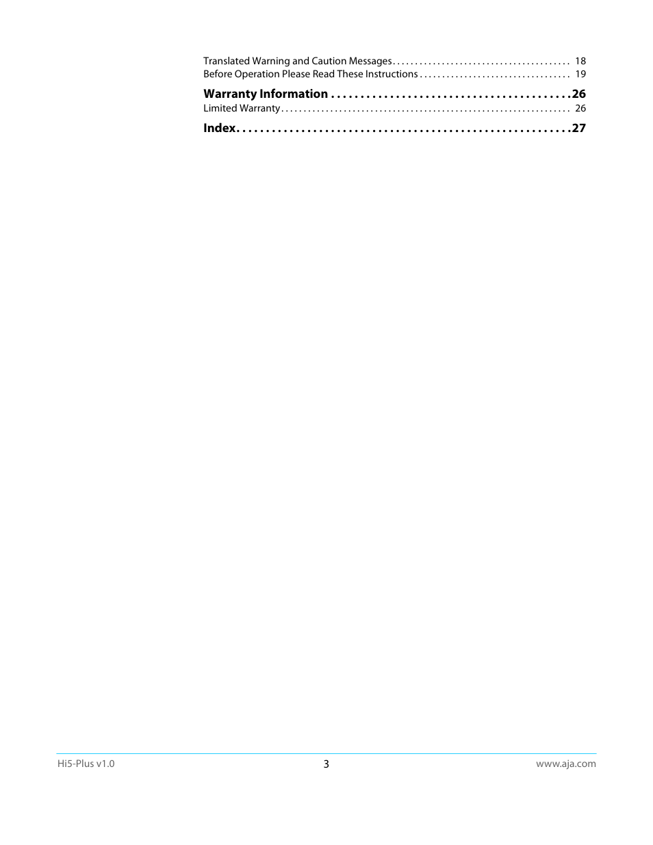 AJA Hi5-Plus Version 1.0 User Manual | Page 3 / 27